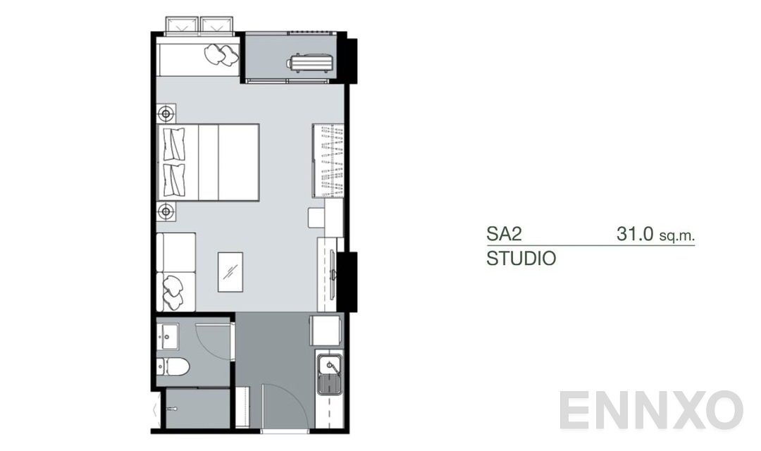 รูปแปลนห้อง Studio SA2 (31 ตร.ม.) ของโครงการ Supalai Park Yaek Fai Chai Station