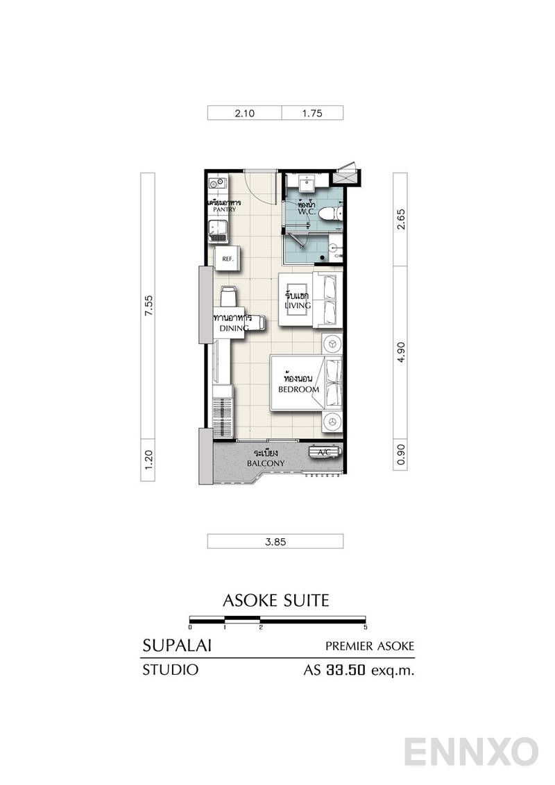 รูปแปลนห้อง Studio ของโครงการ ศุภาลัย พรีเมียร์ @ อโศก