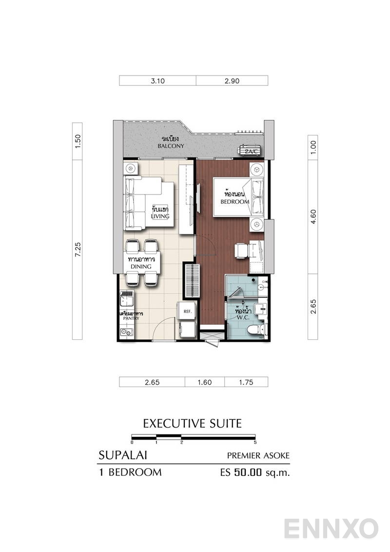 รูปแปลนห้อง 1 Bedroom ของโครงการ ศุภาลัย พรีเมียร์ @ อโศก