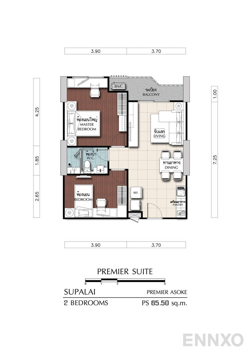 รูปแปลนห้อง 2 Bedroom ของโครงการ ศุภาลัย พรีเมียร์ @ อโศก