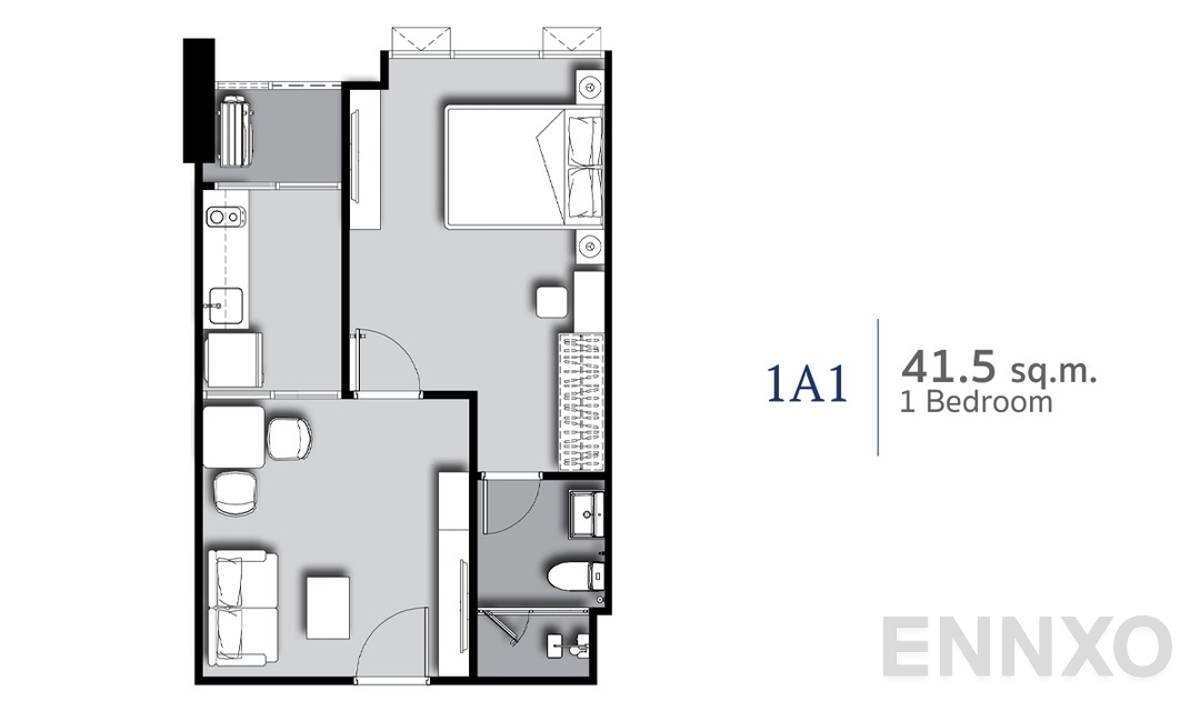 รูปแปลนห้อง 1 Bedroom 1A1 (41.5 sq.m) ของโครงการ ศุภาลัย พรีเมียร์ สี่พระยา-สามย่าน
