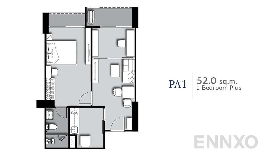 รูปแปลนห้อง 1 Bedroom Plus PA1 (52 sq.m) ของโครงการ ศุภาลัย พรีเมียร์ สี่พระยา-สามย่าน