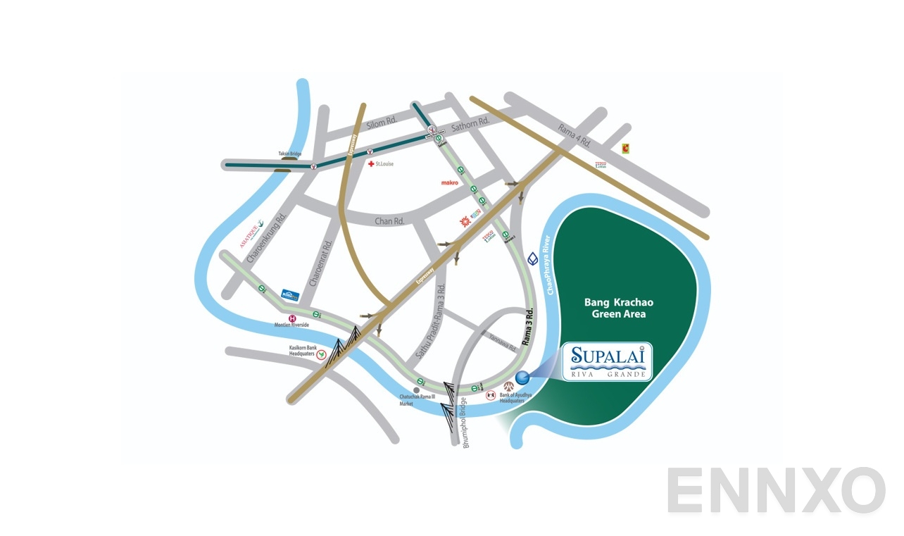 ภาพแผนที่แสดงที่ตั้งโครงการ ศุภาลัย ริวา แกรนด์ และสถานที่โดยรอบ