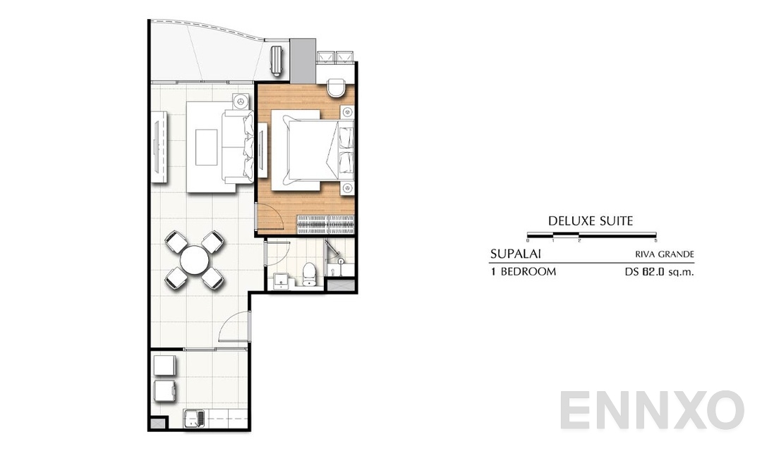 รูปแปลนห้อง 1 Bedroom DS (62 ตร.ม.) โครงการ ศุภาลัย ริวา แกรนด์