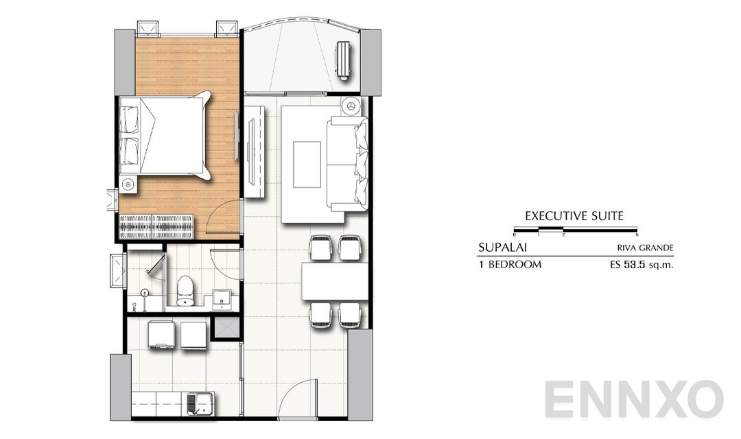 รูปแปลนห้อง 1 Bedroom ES (53.5 ตร.ม.) ของโครงการ ศุภาลัย ริวา แกรนด์