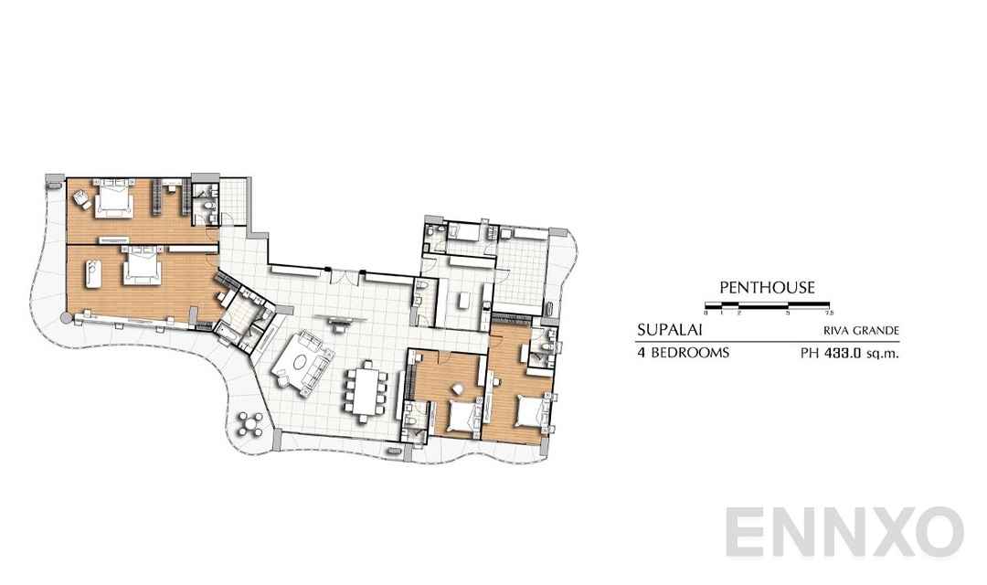 รูปแปลนห้อง Penthouse 4 bedrooms PH (433 ตร.ม.) ของโครงการ ศุภาลัย ริวา แกรนด์