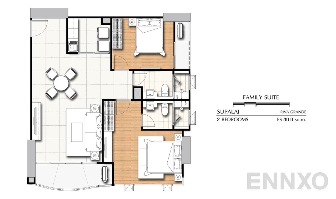 รูปแปลนห้อง 2 Bedrooms FS (89 ตร.ม.) ของโครงการ ศุภาลัย ริวา แกรนด์