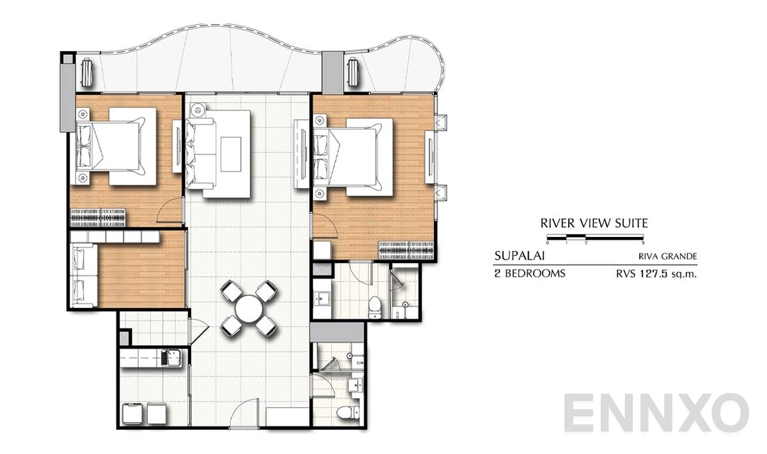 รูปแปลนห้อง 2 Bedrooms RVS (127.5 ตร.ม.) ของโครงการ ศุภาลัย ริวา แกรนด์