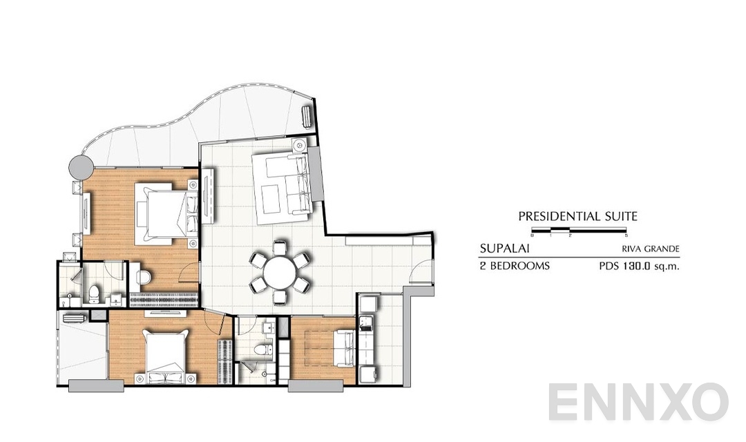 รูปแปลนห้อง 2 Bedrooms PDS (130 ตร.ม.) ของโครงการ ศุภาลัย ริวา แกรนด์
