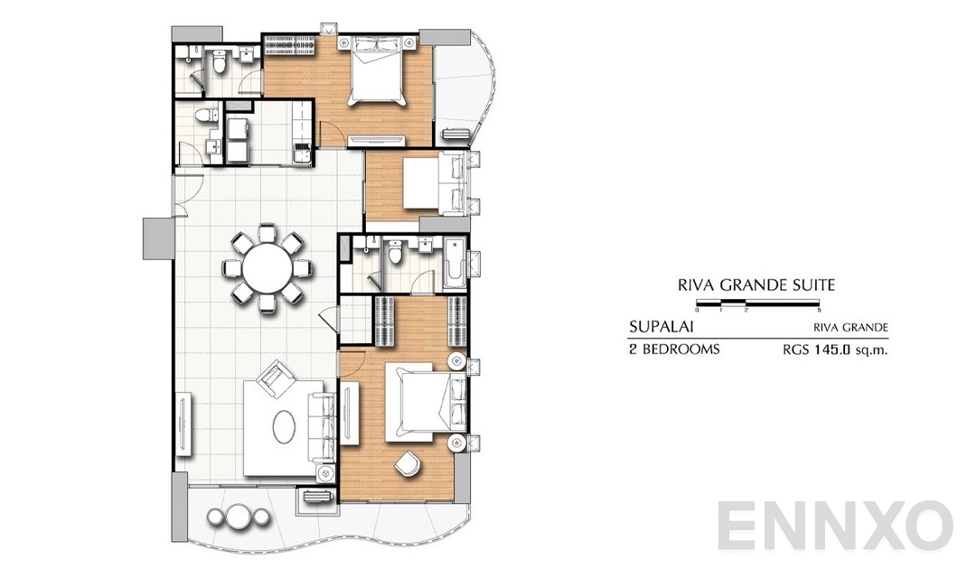 รูปแปลนห้อง 2 Bedrooms RGS (145 ตร.ม.) ของโครงการ ศุภาลัย ริวา แกรนด์