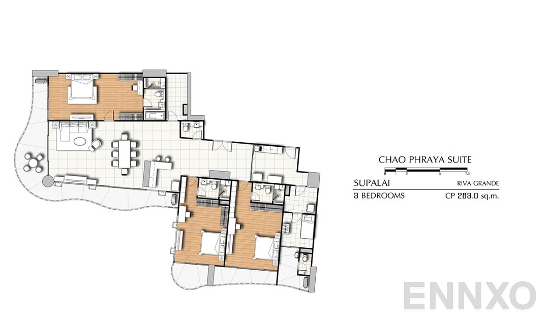 รูปแปลนห้อง 3 Bedrooms CP (283 ตร.ม.) ของโครงการ ศุภาลัย ริวา แกรนด์