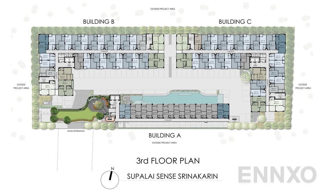 แปลนชั้น 3rd Floor Plan ของโครงการ ศุภาลัย เซนส์ ศรีนครินทร์