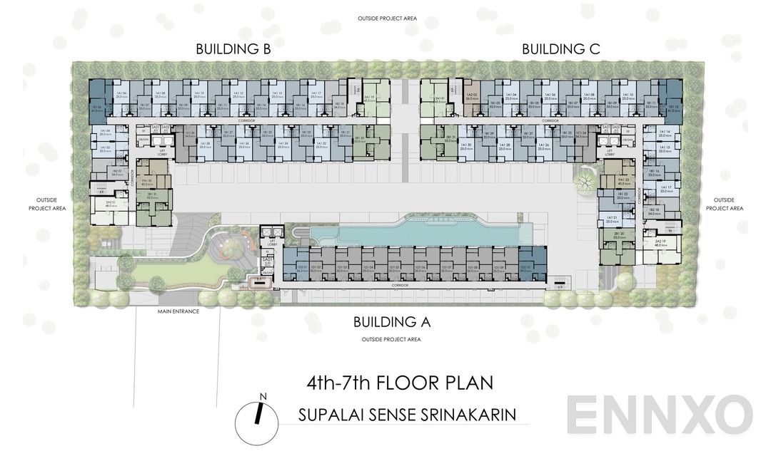 แปลนชั้น 4-7th Floor Plan ของโครงการ ศุภาลัย เซนส์ ศรีนครินทร์