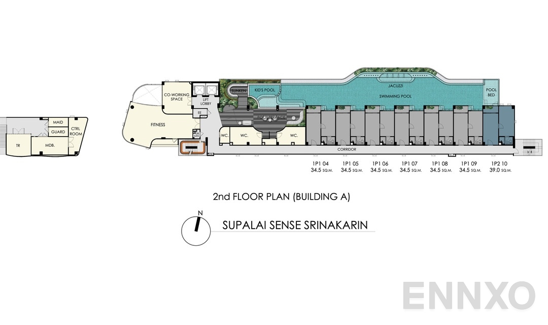 แปลนชั้น 2nd Floor Plan (Building A) ของโครงการ ศุภาลัย เซนส์ ศรีนครินทร์