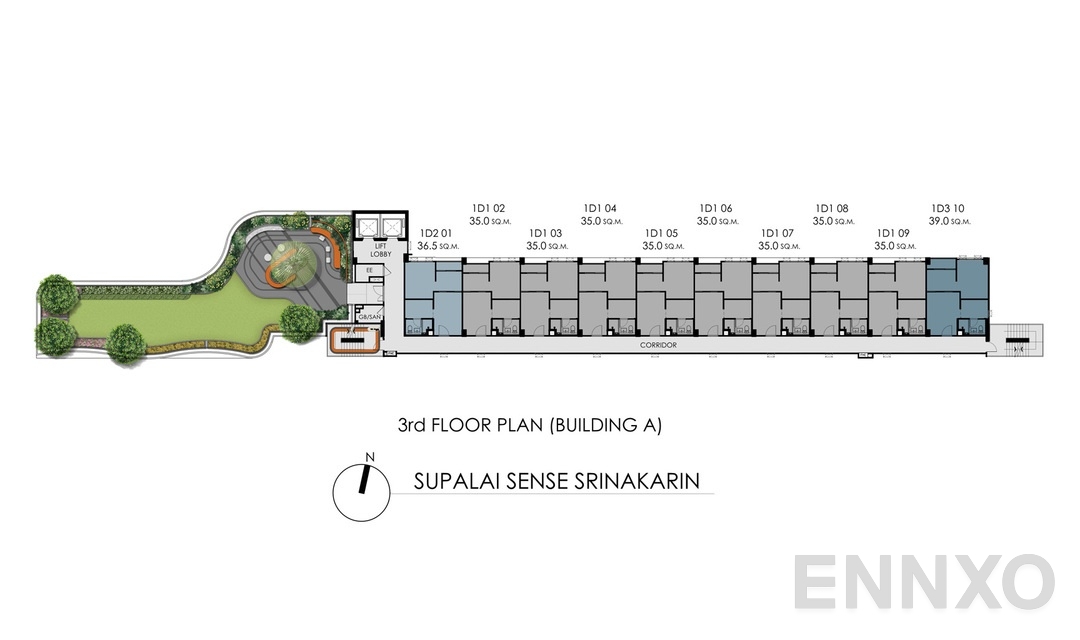 แปลนชั้น 3rd Floor Plan (Building A) ของโครงการ ศุภาลัย เซนส์ ศรีนครินทร์