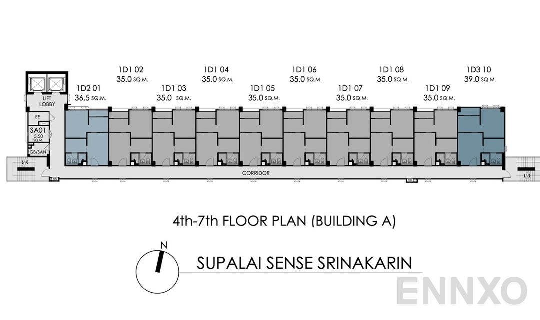 แปลนชั้น 4th-7th Floor Plan (Building A) ของโครงการ ศุภาลัย เซนส์ ศรีนครินทร์