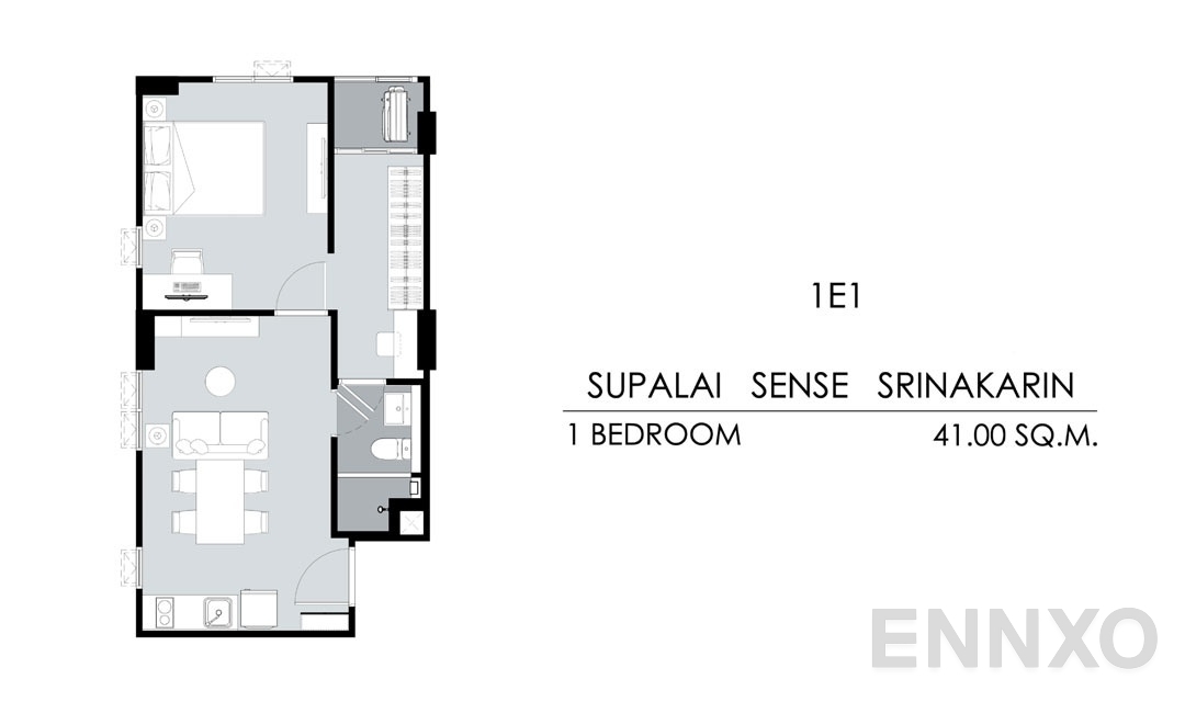 รูปแปลนห้อง Tower B,C 1E1 (41 ตร.ม.) ของโครงการ ศุภาลัย เซนส์ ศรีนครินทร์