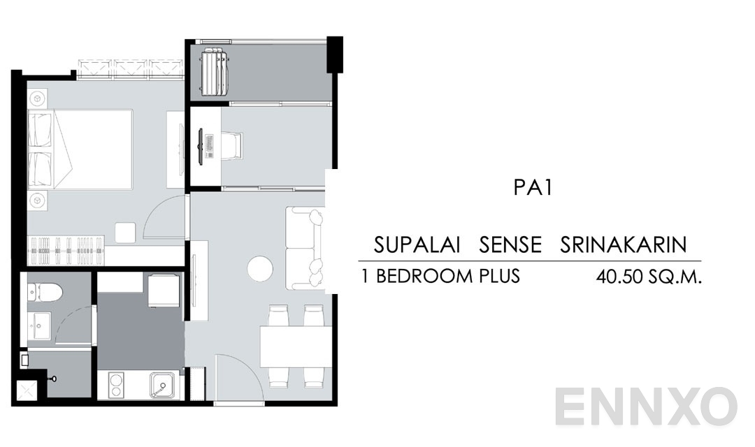 รูปแปลนห้อง Tower B,C PA1 (40.50 ตร.ม.) ของโครงการ ศุภาลัย เซนส์ ศรีนครินทร์
