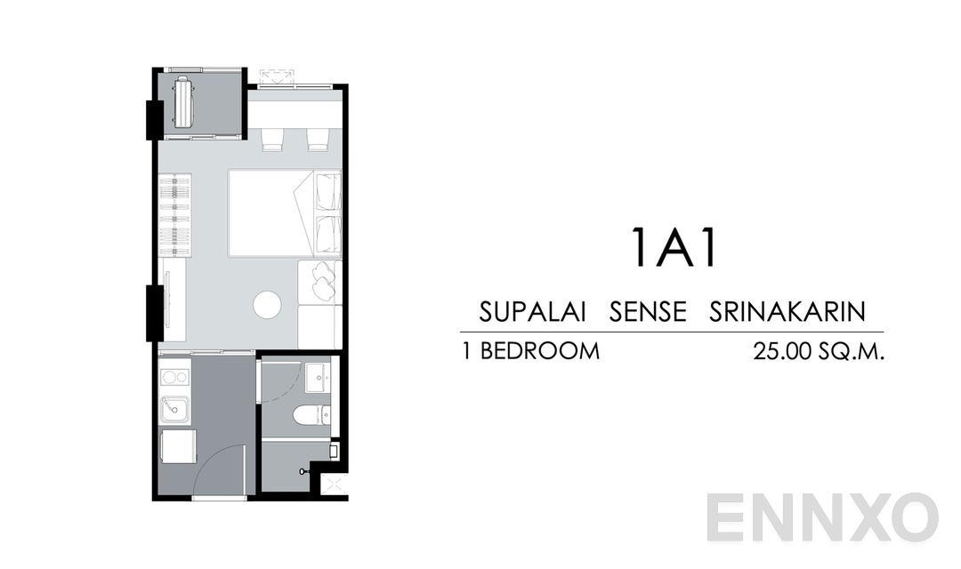รูปแปลนห้อง Tower B,C 1A1 (25 ตร.ม.) ของโครงการ ศุภาลัย เซนส์ ศรีนครินทร์