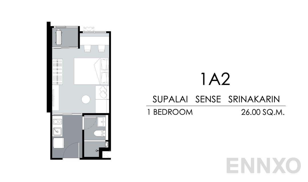 รูปแปลนห้อง Tower B,C 1A2 (26 ตร.ม.) ของโครงการ ศุภาลัย เซนส์ ศรีนครินทร์