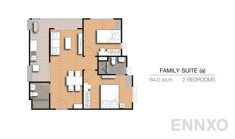 รูปแปลนห้อง 2 Bedrooms ของโครงการ ศุภาลัย เวอเรนด้า สถานีภาษีเจริญ