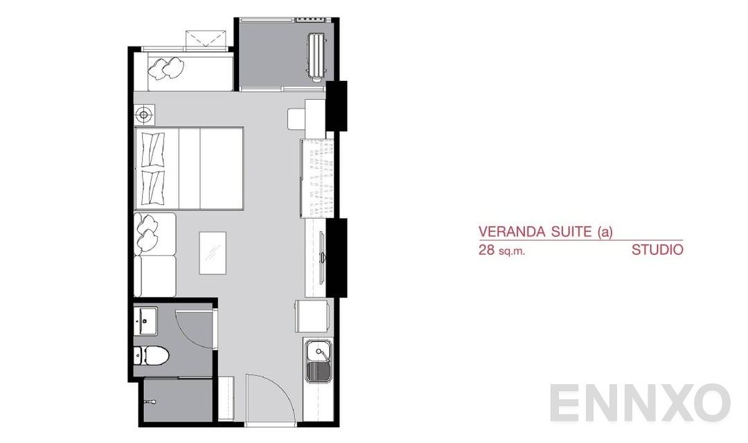 รูปแปลนห้อง Studio VS(a) (28 ตร.ม.) ของโครงการ ศุภาลัย เวอเรนด้า รามคำแหง