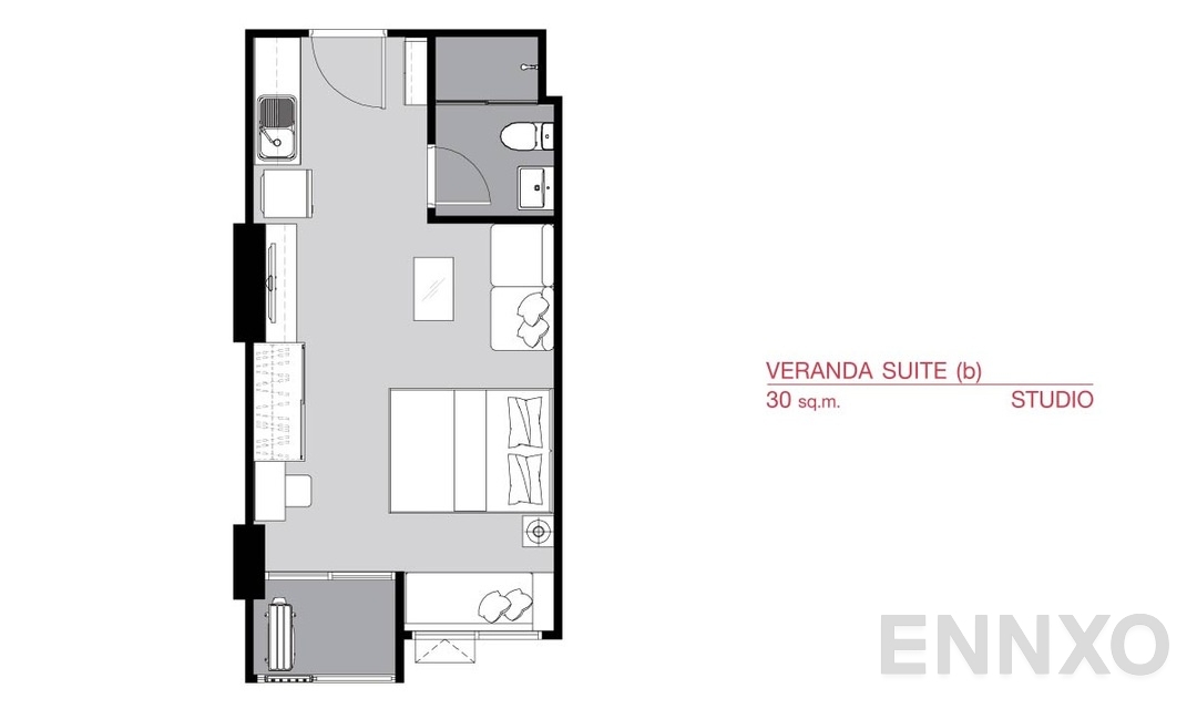 รูปแปลนห้อง Studio VS(b) (30 ตร.ม.) ของโครงการ ศุภาลัย เวอเรนด้า รามคำแหง