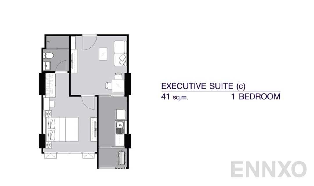 รูปแปลนห้อง 1 Bedroom EX(c) (41 ตร.ม.) ของโครงการ ศุภาลัย เวอเรนด้า รามคำแหง