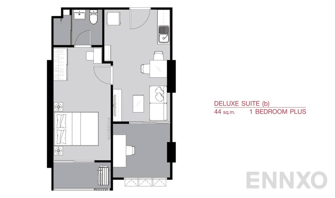 รูปแปลนห้อง 1 Bedroom Plus DS(b) (44 ตร.ม.) ของโครงการ ศุภาลัย เวอเรนด้า รามคำแหง
