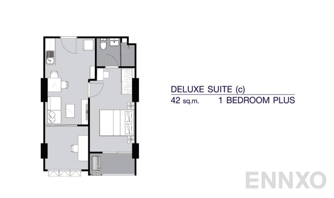 รูปแปลนห้อง 1 Bedroom Plus DS(c) (42 ตร.ม.) ของโครงการ ศุภาลัย เวอเรนด้า รามคำแหง