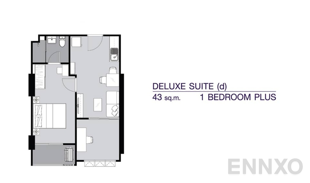 รูปแปลนห้อง 1 Bedroom Plus DS(d) (43 ตร.ม.) ของโครงการ ศุภาลัย เวอเรนด้า รามคำแหง