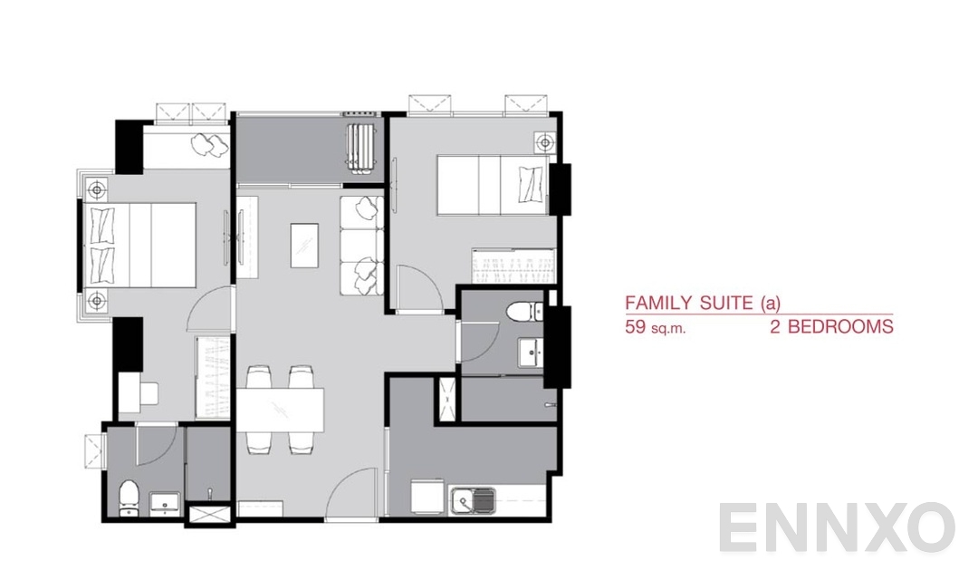รูปแปลนห้อง 2 Bedroom FS(a) (59 ตร.ม.) ของโครงการ ศุภาลัย เวอเรนด้า รามคำแหง