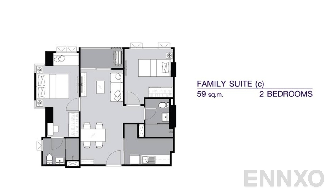 รูปแปลนห้อง 2 Bedroom FS(c) (59 ตร.ม.) ของโครงการ ศุภาลัย เวอเรนด้า รามคำแหง