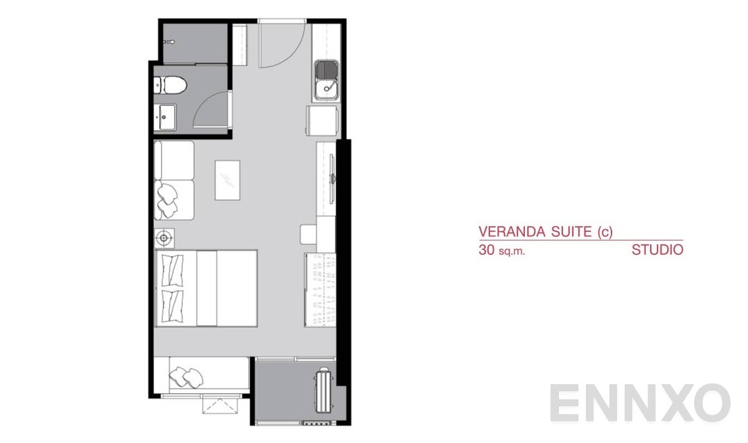 รูปแปลนห้อง Studio VS(c) (30 ตร.ม.) ของโครงการ ศุภาลัย เวอเรนด้า รามคำแหง