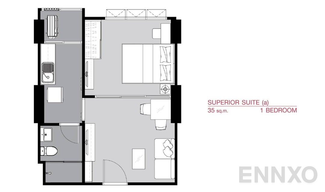 รูปแปลนห้อง 1 Bedroom SS(a) (35 ตร.ม.) ของโครงการ ศุภาลัย เวอเรนด้า รามคำแหง