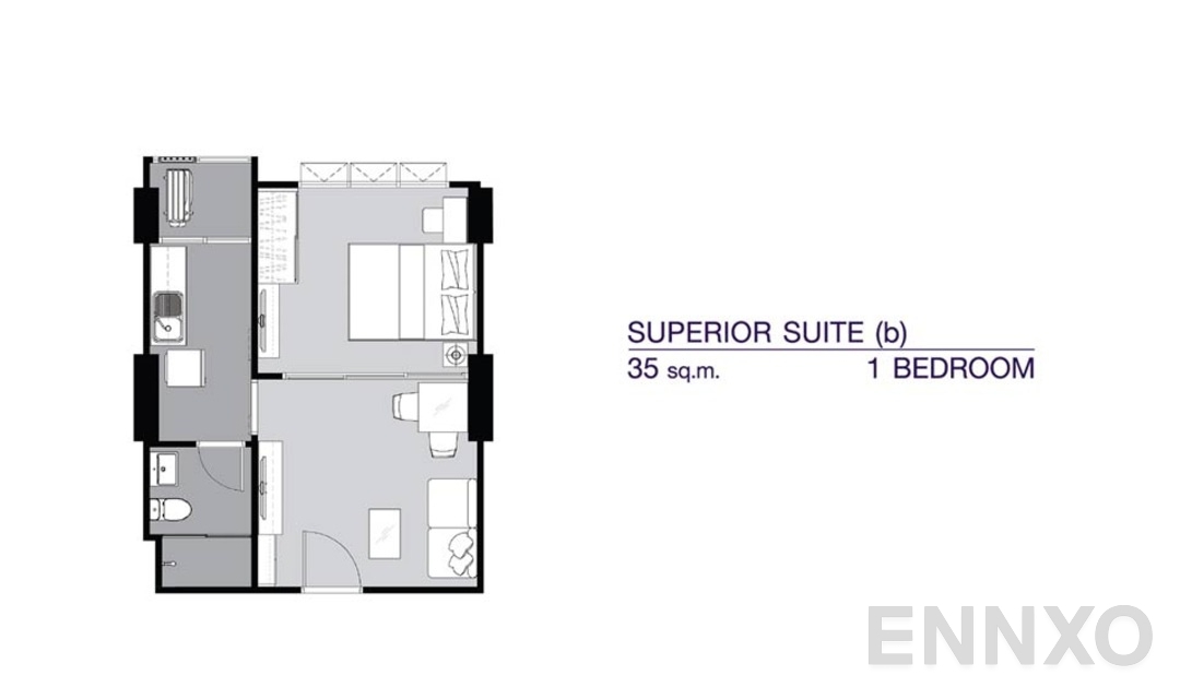 รูปแปลนห้อง 1 Bedroom SS(b) (35 ตร.ม.) ของโครงการ ศุภาลัย เวอเรนด้า รามคำแหง