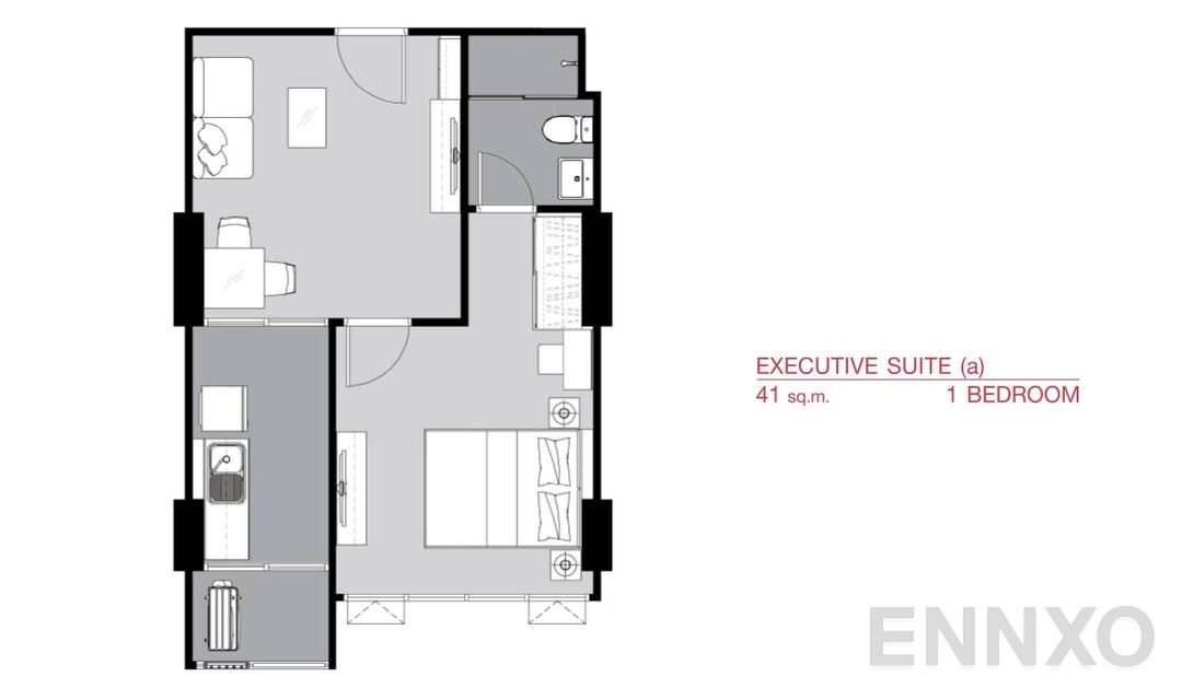 รูปแปลนห้อง 1 Bedroom EX(a) (41 ตร.ม.) ของโครงการ ศุภาลัย เวอเรนด้า รามคำแหง