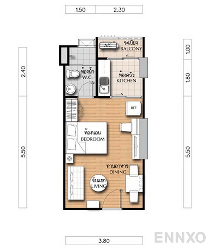 รูปแปลนห้อง Studio ของโครงการ Supalai Veranda Ratchavipha - Prachachuen