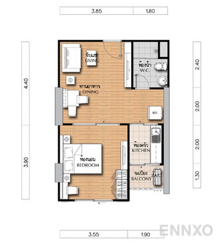 รูปแปลนห้อง 1 Bedroom ของโครงการ Supalai Veranda Ratchavipha - Prachachuen