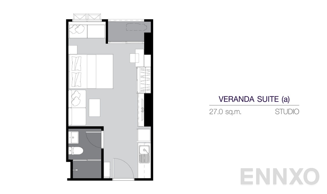 รูปแปลนห้อง Studio VS(a) (27 ตร.ม.) ของโครงการ ศุภาลัย เวอเรนด้า สุขุมวิท 117