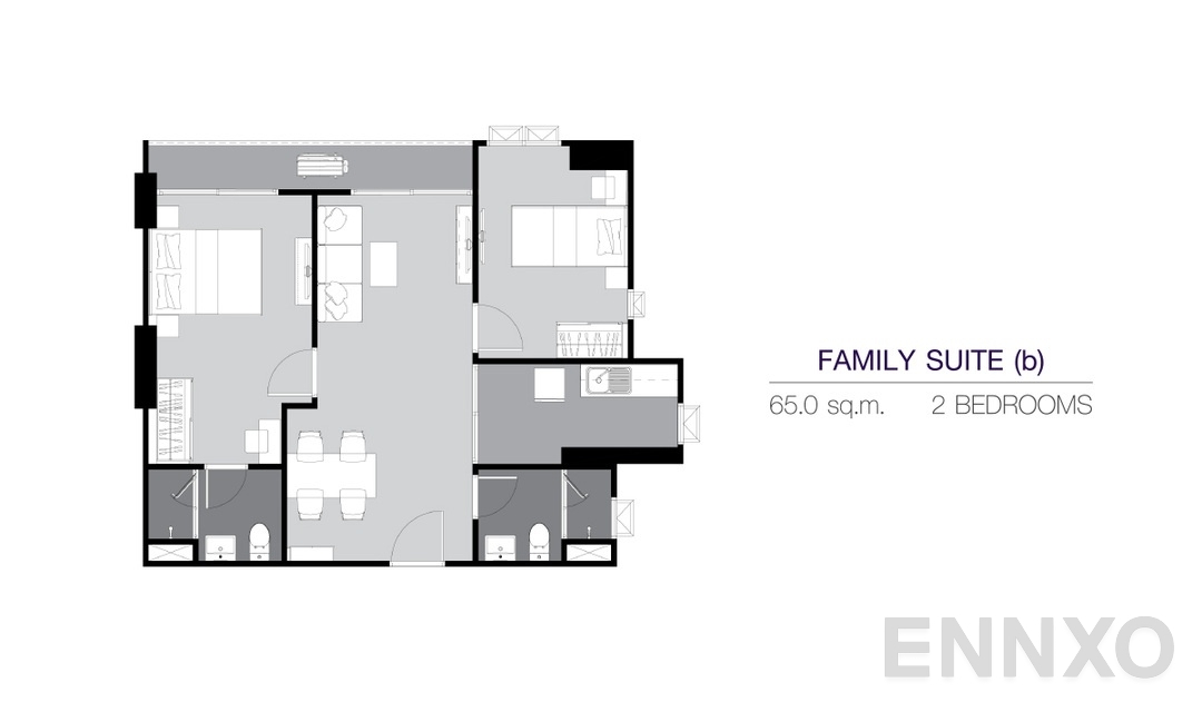 รูปแปลนห้อง 2 Bedrooms FS(b) (65 ตร.ม.) ของโครงการ ศุภาลัย เวอเรนด้า สุขุมวิท 117