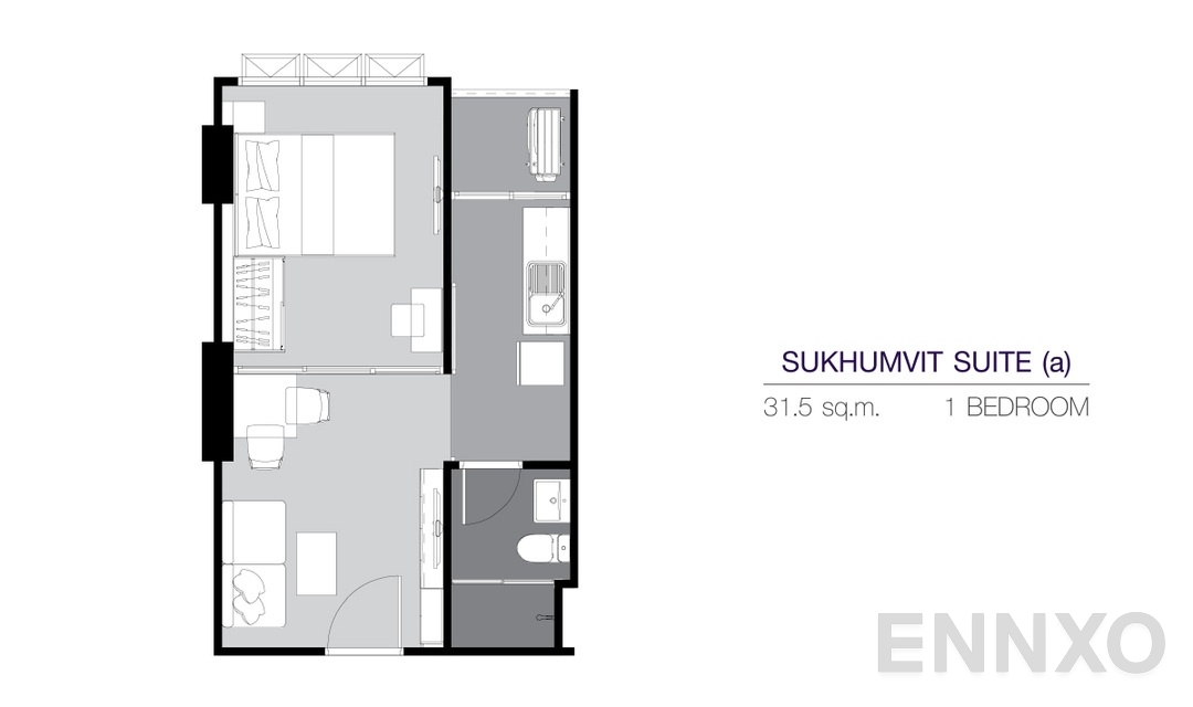 รูปแปลนห้อง 1 Bedroom SS(a) (31.5 ตร.ม.) ของโครงการ ศุภาลัย เวอเรนด้า สุขุมวิท 117