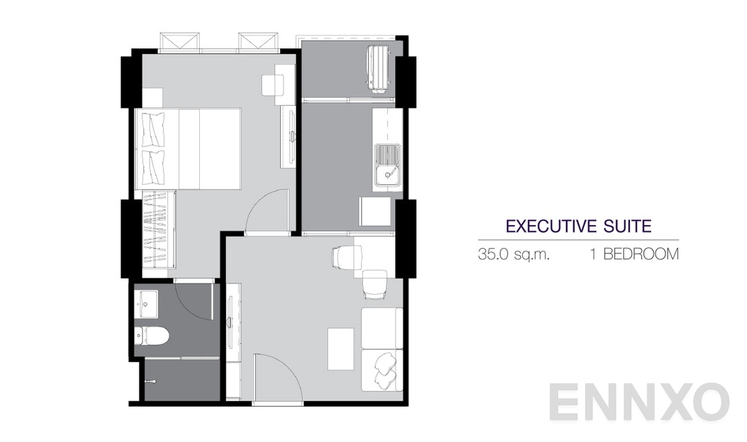 รูปแปลนห้อง 1 Bedroom EX (35 ตร.ม.) ของโครงการ ศุภาลัย เวอเรนด้า สุขุมวิท 117
