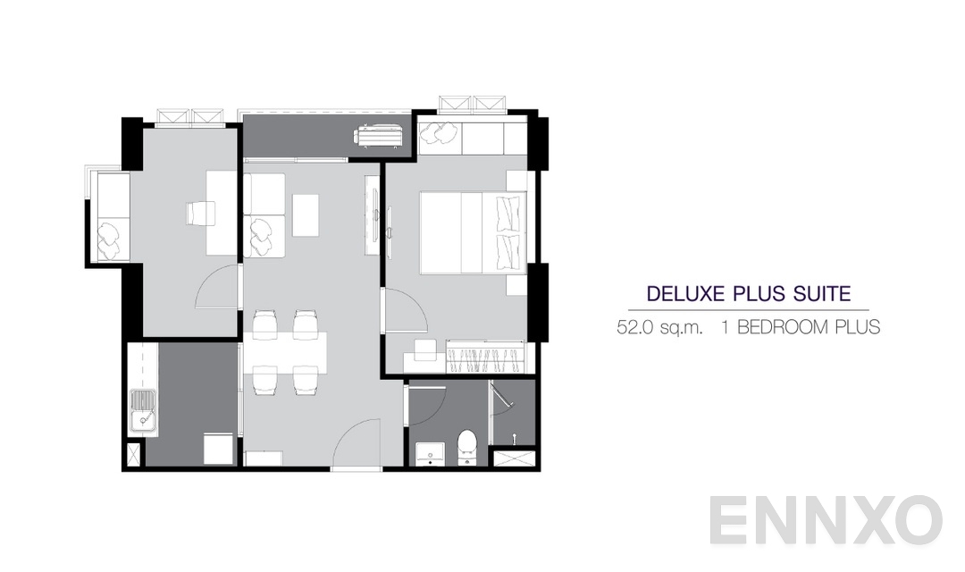 รูปแปลนห้อง 1 Bedroom Plus DSP (52 ตร.ม.) ของโครงการ ศุภาลัย เวอเรนด้า สุขุมวิท 117