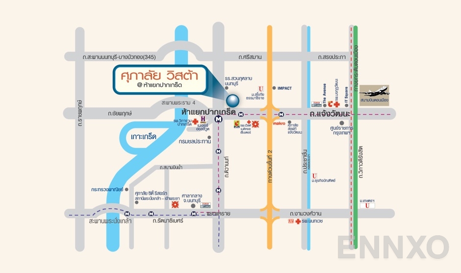 ภาพแผนที่แสดงที่ตั้งโครงการ Supalai Vista @ Pakkret Intersection
(ศุภาลัย วิสต้า ห้าแยกปากเกร็ด) และสถานที่โดยรอบ