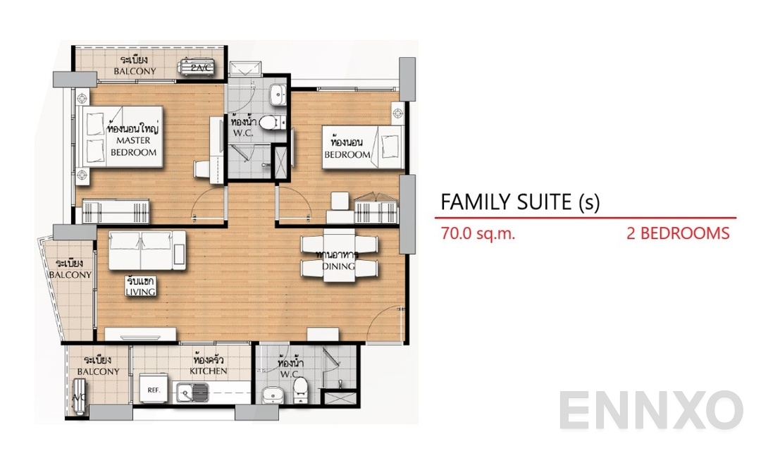 รูปแปลนห้อง 2 Bedrooms FS(s) (70 ตร.ม.) ของโครงการ ศุภาลัย วิสต้า ห้าแยกปากเกร็ด