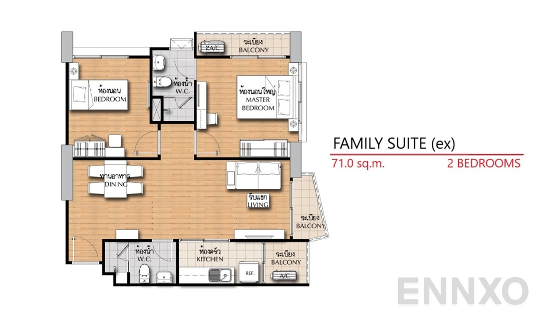 รูปแปลนห้อง 2 Bedrooms FS(ex) (71 ตร.ม.) ของโครงการ ศุภาลัย วิสต้า ห้าแยกปากเกร็ด