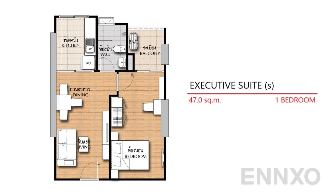 รูปแปลนห้อง 1 Bedroom EX(s) (47 ตร.ม.) ของโครงการ ศุภาลัย วิสต้า ห้าแยกปากเกร็ด
