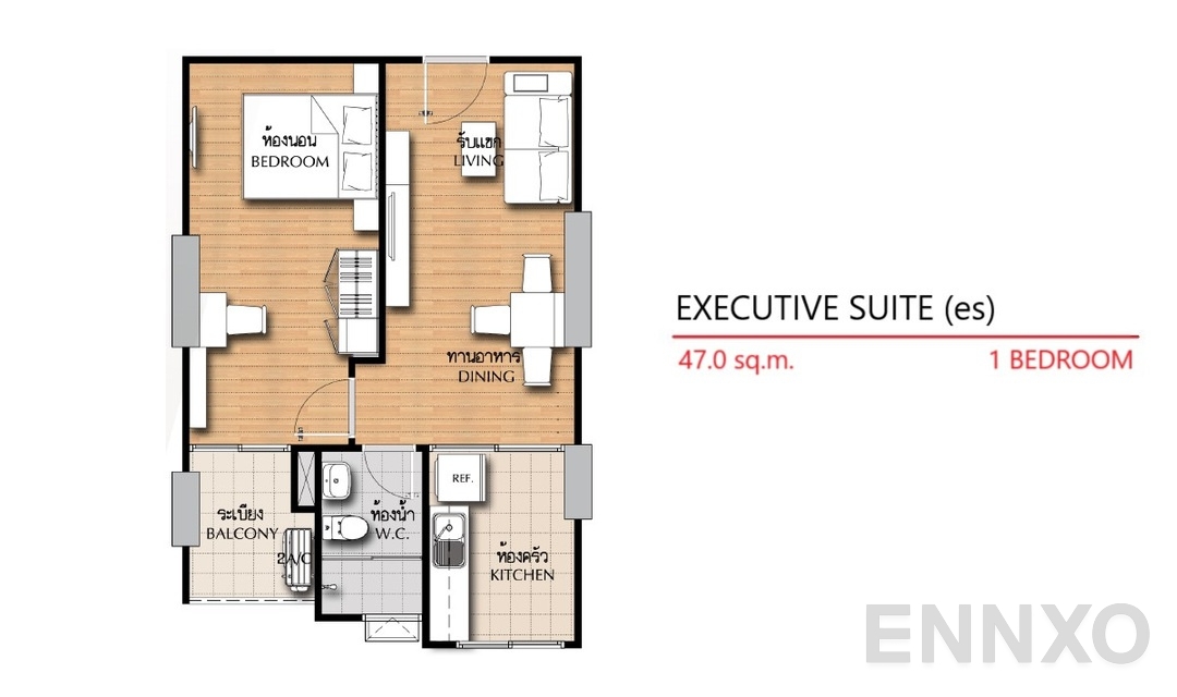 รูปแปลนห้อง 1 Bedroom EX(es) (47 ตร.ม.) ของโครงการ ศุภาลัย วิสต้า ห้าแยกปากเกร็ด