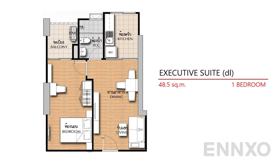 รูปแปลนห้อง 1 Bedroom EX(dl) (48.5 ตร.ม.) ของโครงการ ศุภาลัย วิสต้า ห้าแยกปากเกร็ด